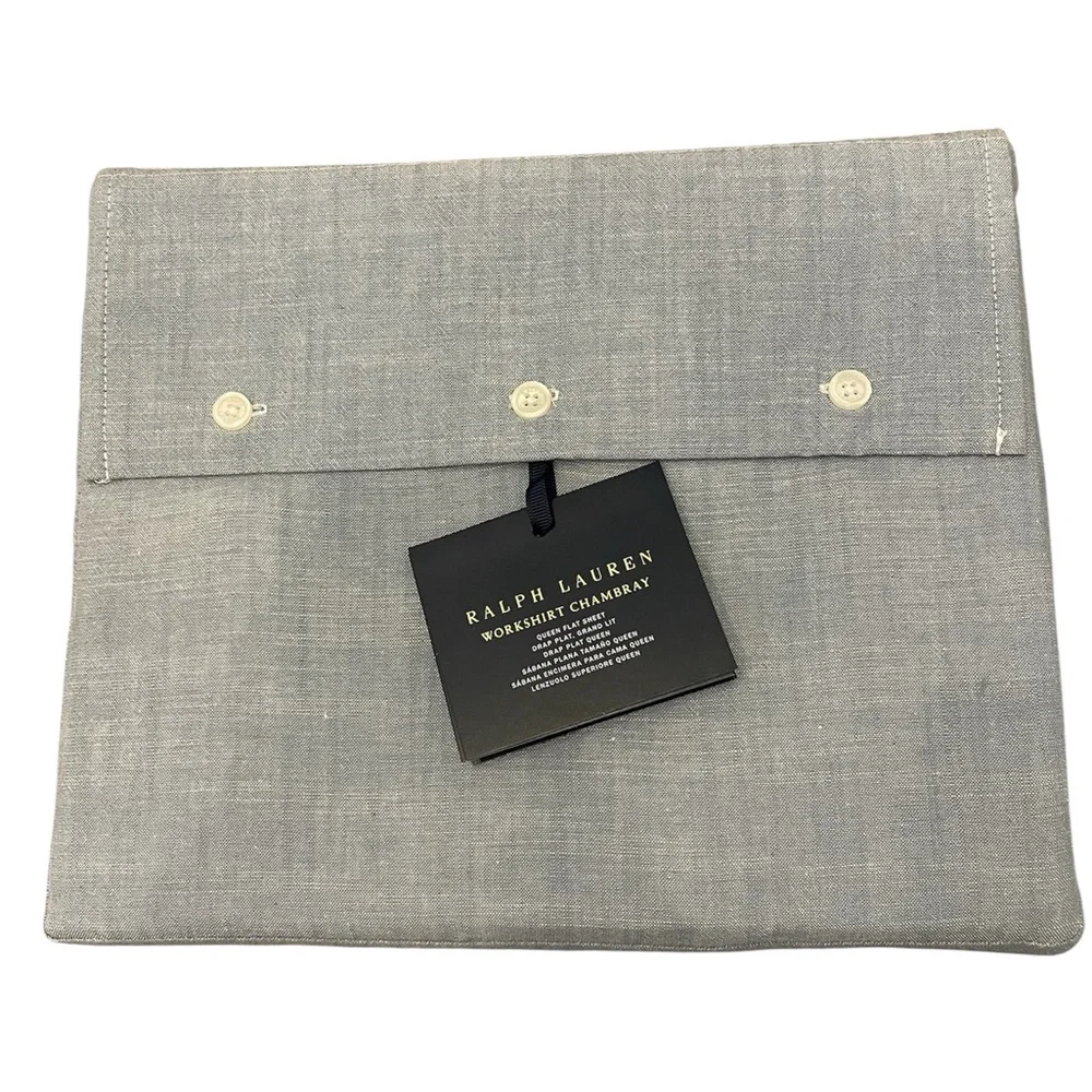 Ralph Lauren Queen Flat Sheet Workshirt Chambray in Blue NEW MSRP $215